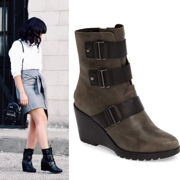 Sorel After Hours Leather Wedge Bootie 